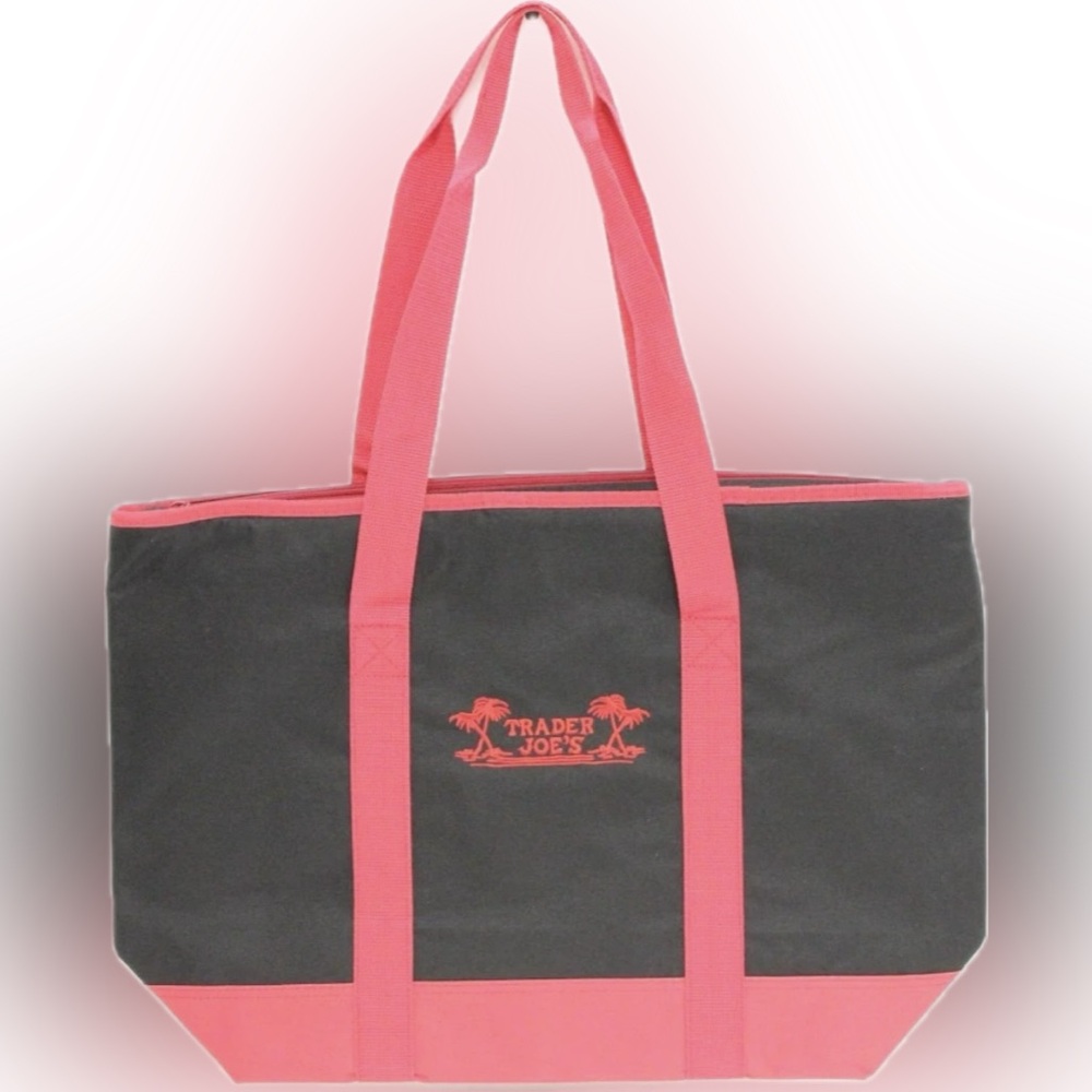 Trader Joe's Black Canvas Tote with Red Trim & Handles NWT Extra Large Capacity